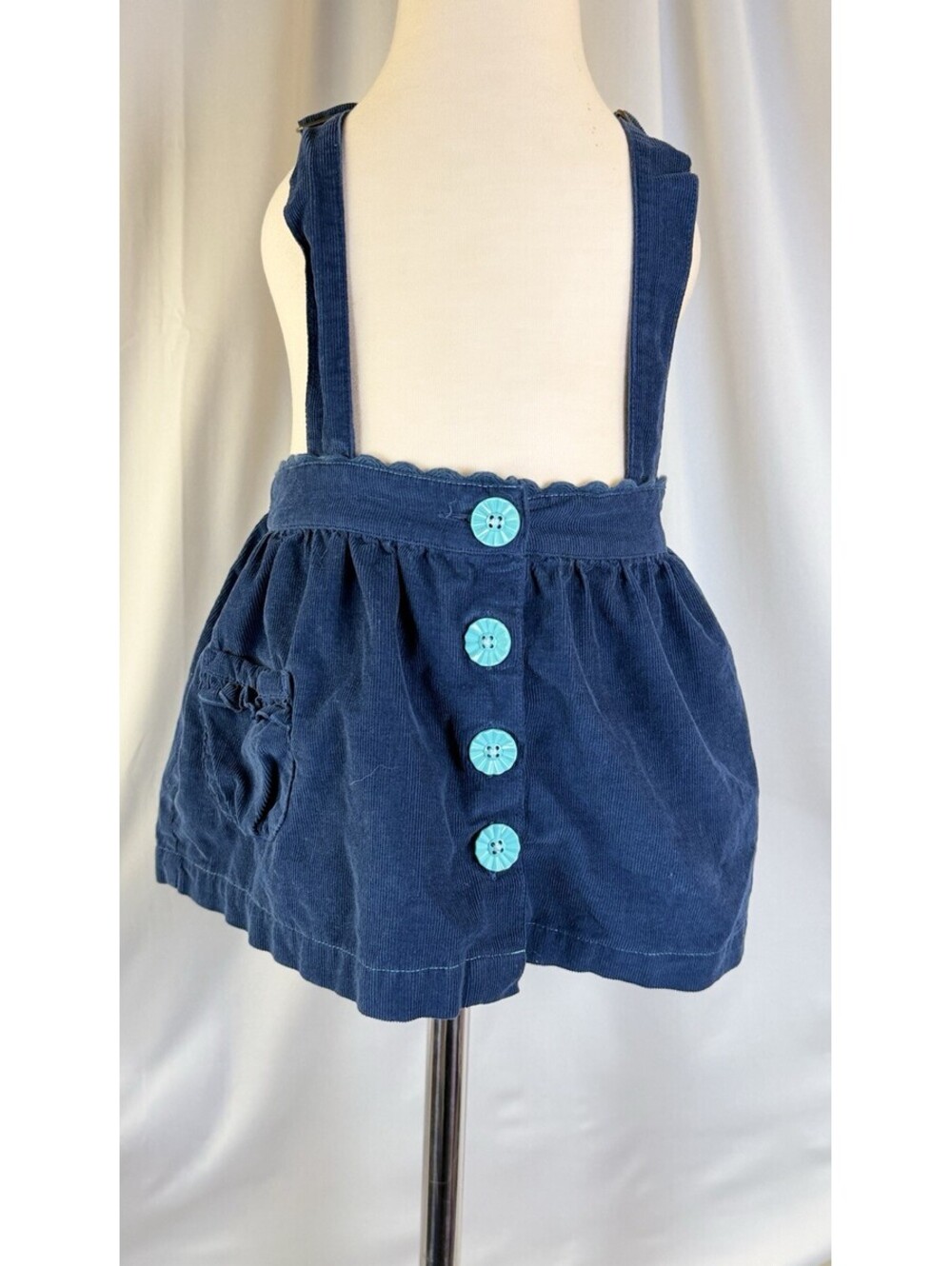 Matilda Jane Navy Corduroy Overalls Dress Teal Button Bow Kids Size 2